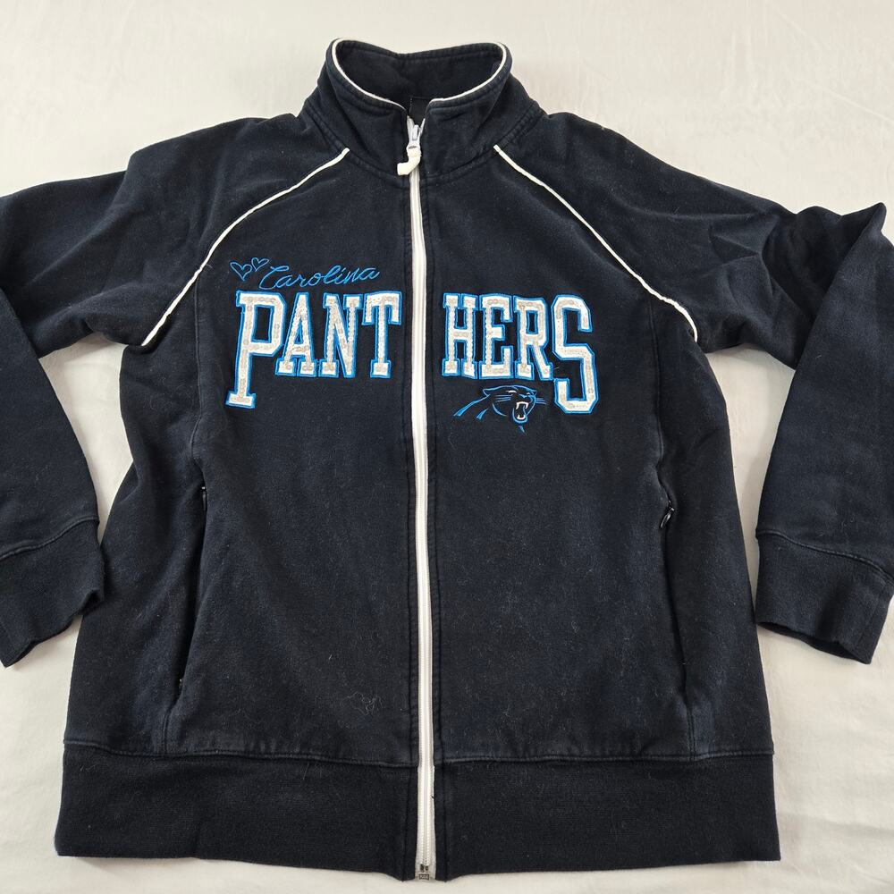 Carolina Panthers Sequin Track Jacket Black Silver Women's Medium Official NFL